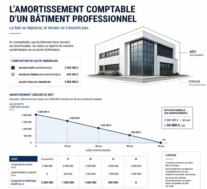 Schéma du mécanisme d'amortissement comptable pour l'investissement immobilier entreprise