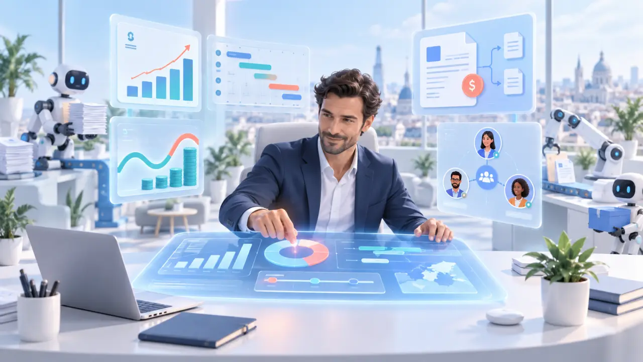Tableau de bord numérique illustrant l'automatisation et le pilotage d'entreprise