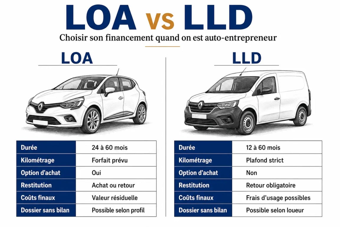Leasing auto entreprise : comparaison LOA vs LLD pour auto-entrepreneur